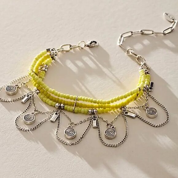 #93 NWT Free People Marley Anklet in Neon Yellow - Picture 2 of 3
